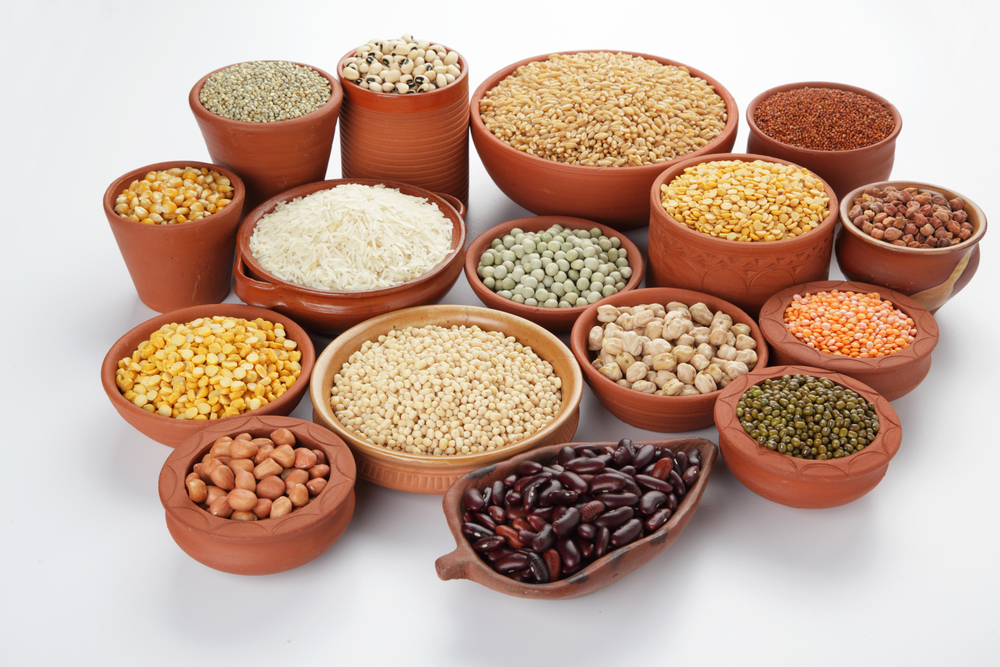 Assortment of dried grains and beans.