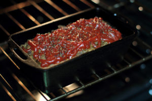 Meat loaf in cast iron loaf pan.