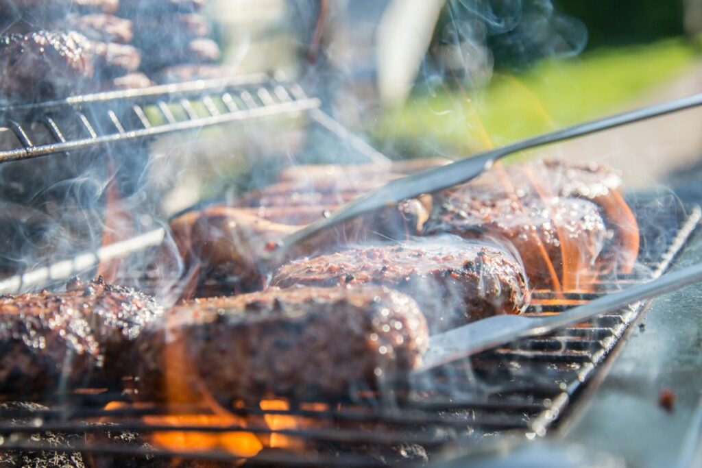 Grilling meat.